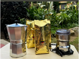 Kit Rosi Café Molino Eléctrico Café Premium Tostado En Grano De 500 Grs Y Cafetera Italiana 12 Tazas
