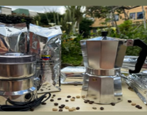 Kit Rosi Café Molino Eléctrico y Café Tradicional En Grano De 500 G Y Cafetera Italiana 12.Tazas